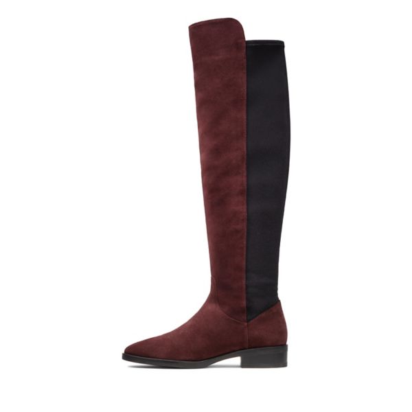 Clarks Womens Pure Caddy Knee High Boots Burgundy | UK-8546973